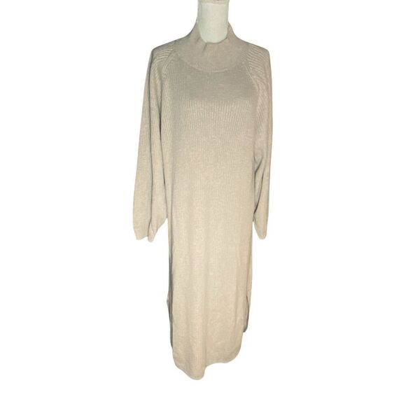 & Other Stories Beige Magnea Rachelle Rib Mock Neck Midi Dress Women’s Size 1X - Picture 1 of 5